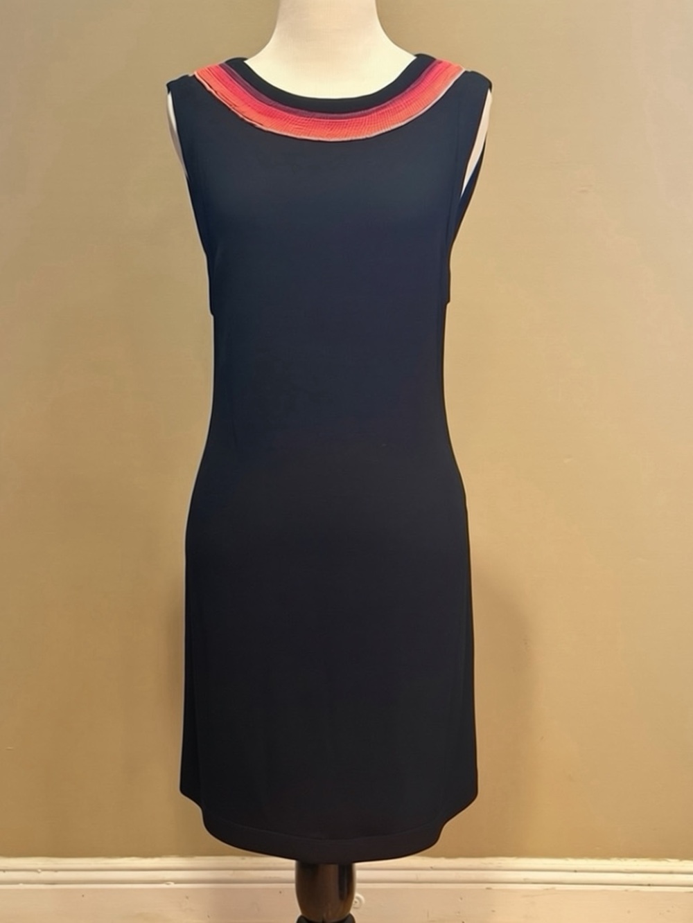 Sandro Black Sleeveless Archival Designer Midi Dress with Pink Beaded Neckline